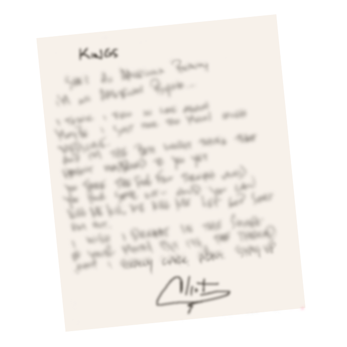 Handwritten Signed Lyric Sheet (Limited Offer/Quantity)